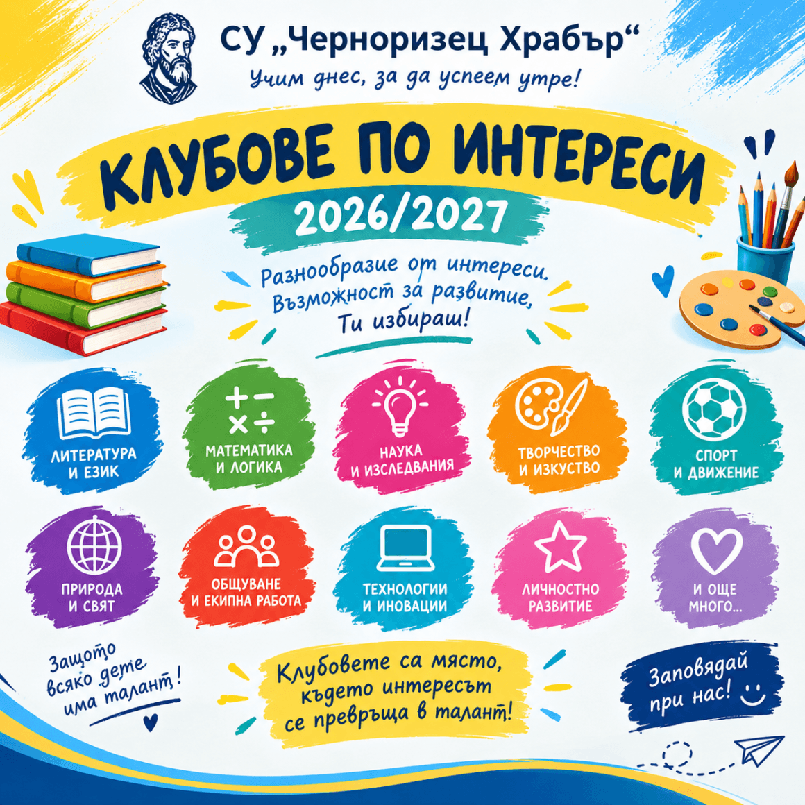 Занимания по интереси в  СУ ”Черноризец Храбър” – 2026-2027
